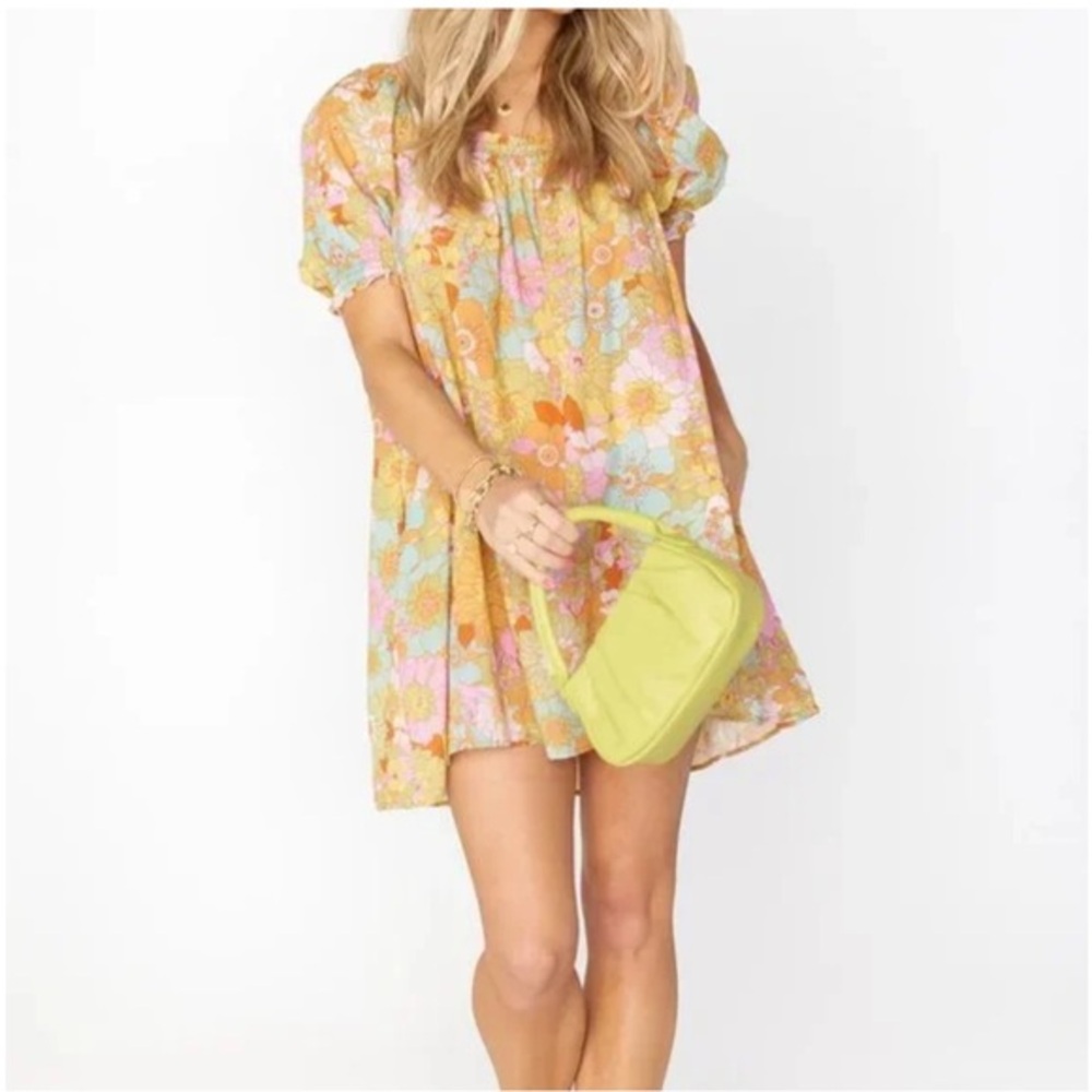 Show Me Your MuMu Dress Tensy Floral Mini Dress 60s Yellow Gogo Dancer | Small